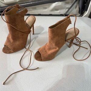 Aldo Tan Suede Lace-Up Heels